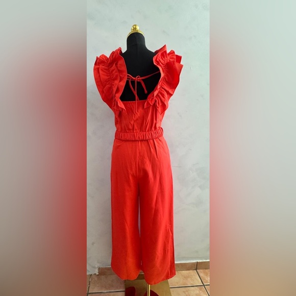 Red Ruffle-Sleeve Wide-Leg Jumpsuit - Picture 2 of 2